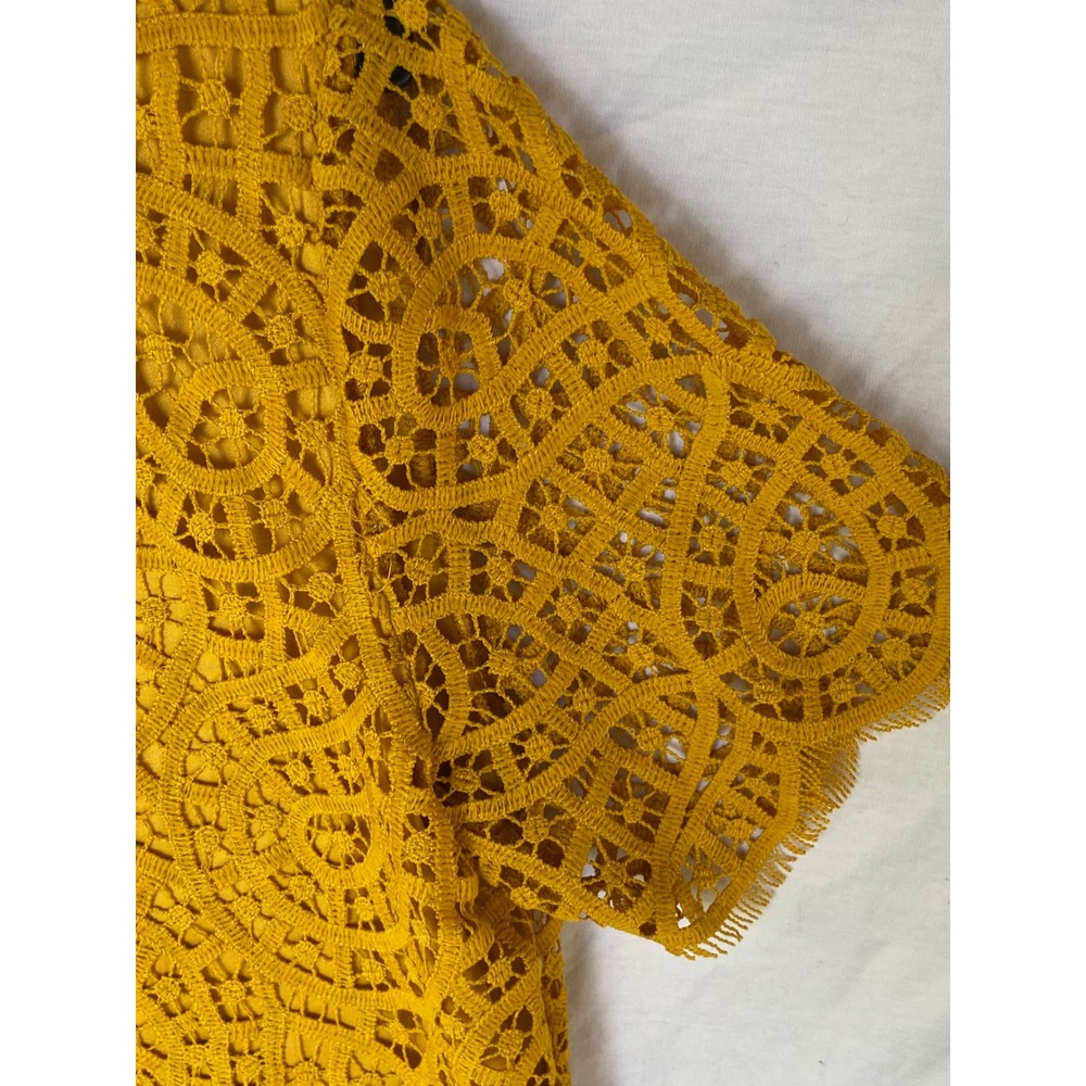 Philosophy womens mustard yellow lace boho blouse dress shirt sz small - Picture 4 of 5